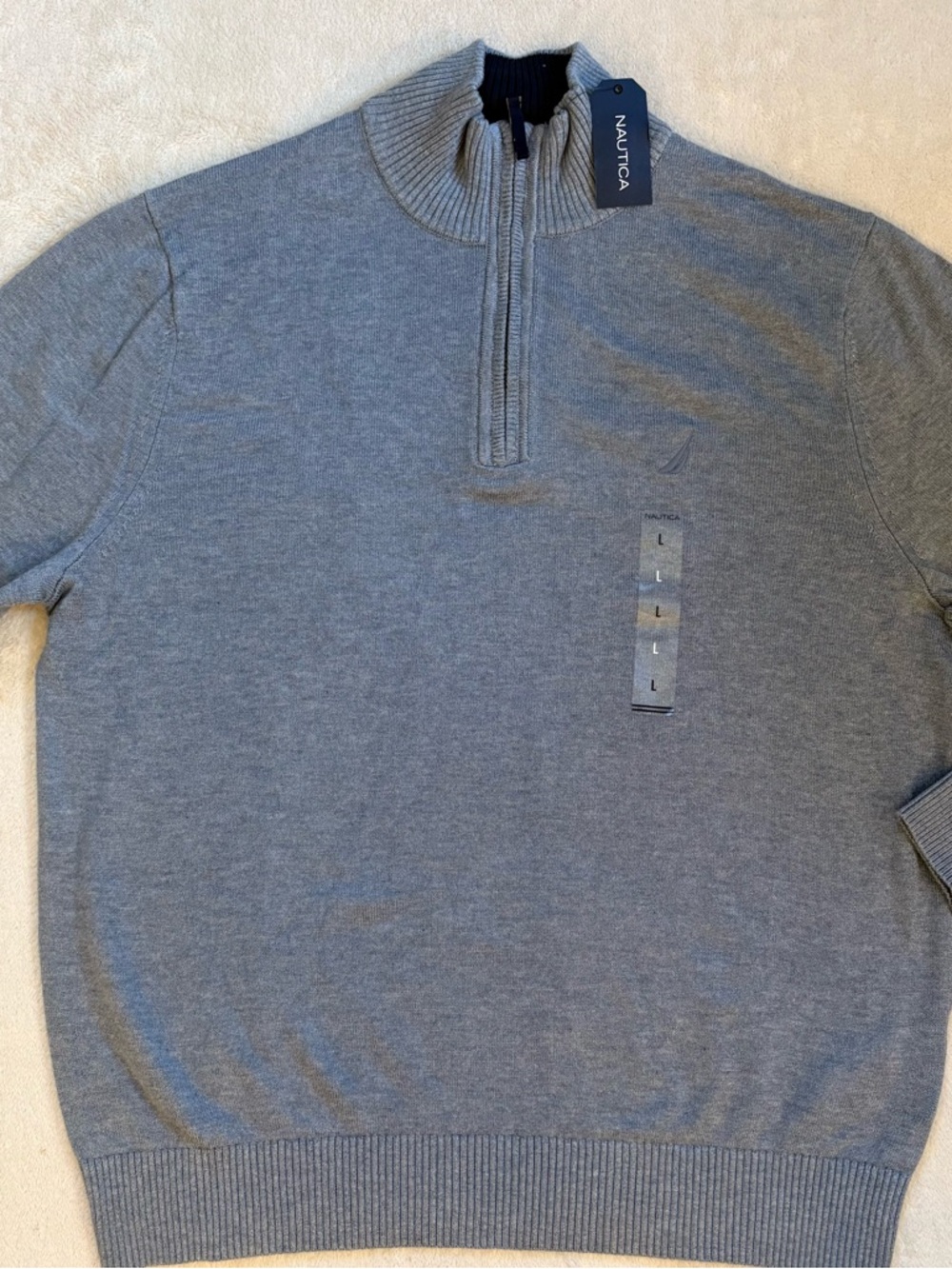 Nautica Light Blue Gray Quarter-Zip Sweater Sz L NWT